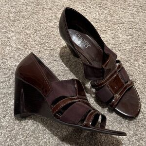 Franco Sarto Dark Brown Leather Wedge Sandals